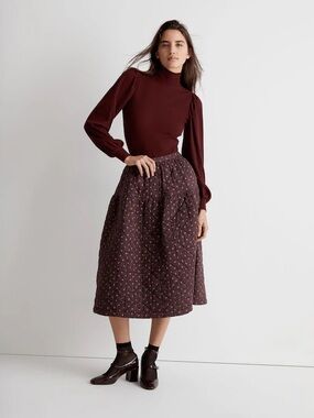 NWT Madewell  Quilted Crinkle Cotton Midi Skirt
